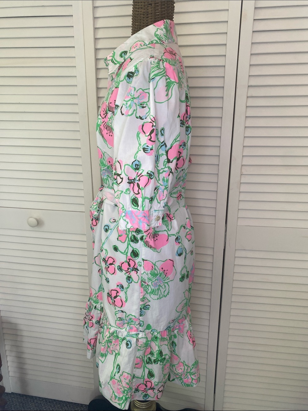 Lilly Pulitzer White Floral Button-Front Midi Dress with Pink & Green Print - Picture 6 of 9